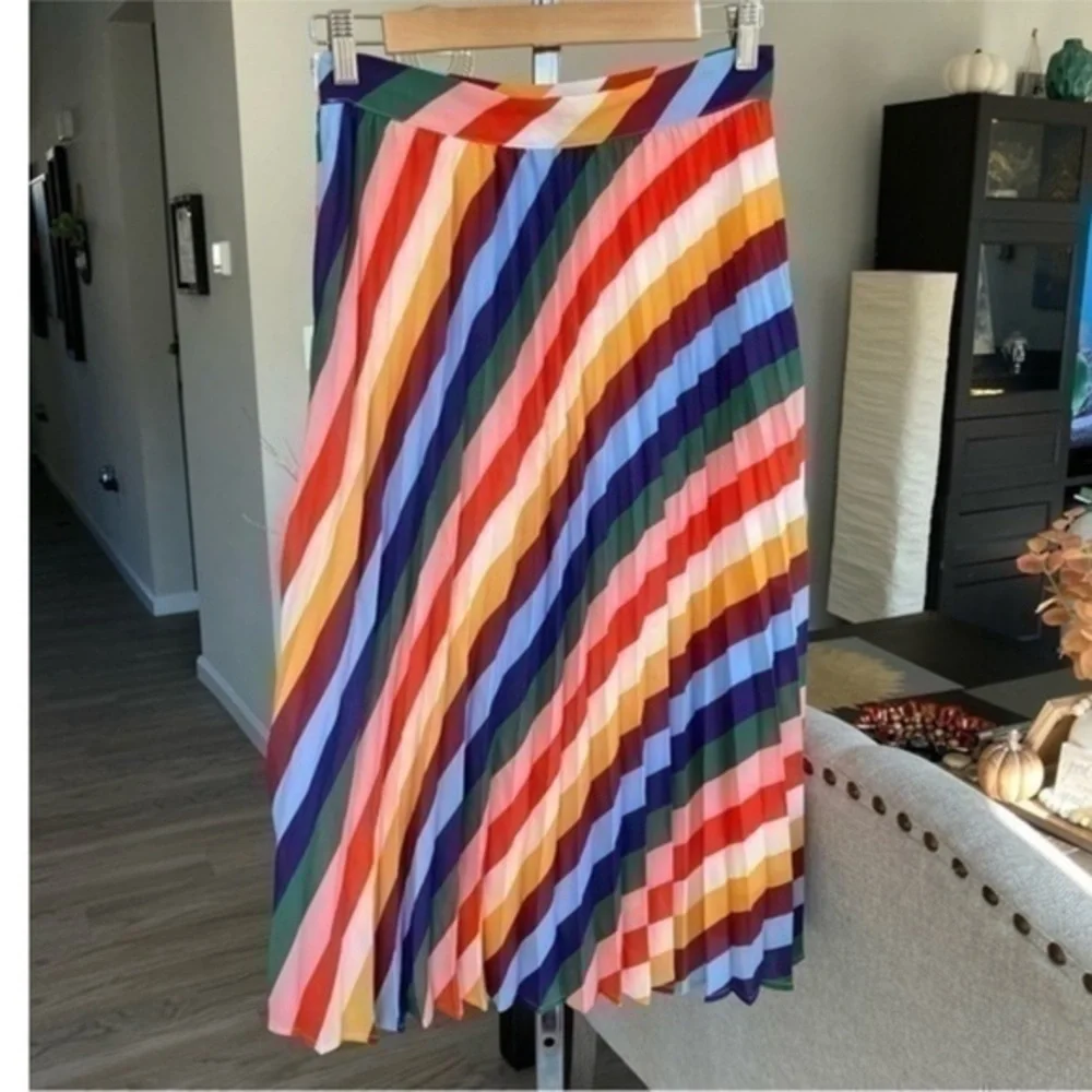 ✨Forever 21 Rainbow 🌈 striped Pleated A-Line Midi Skirt